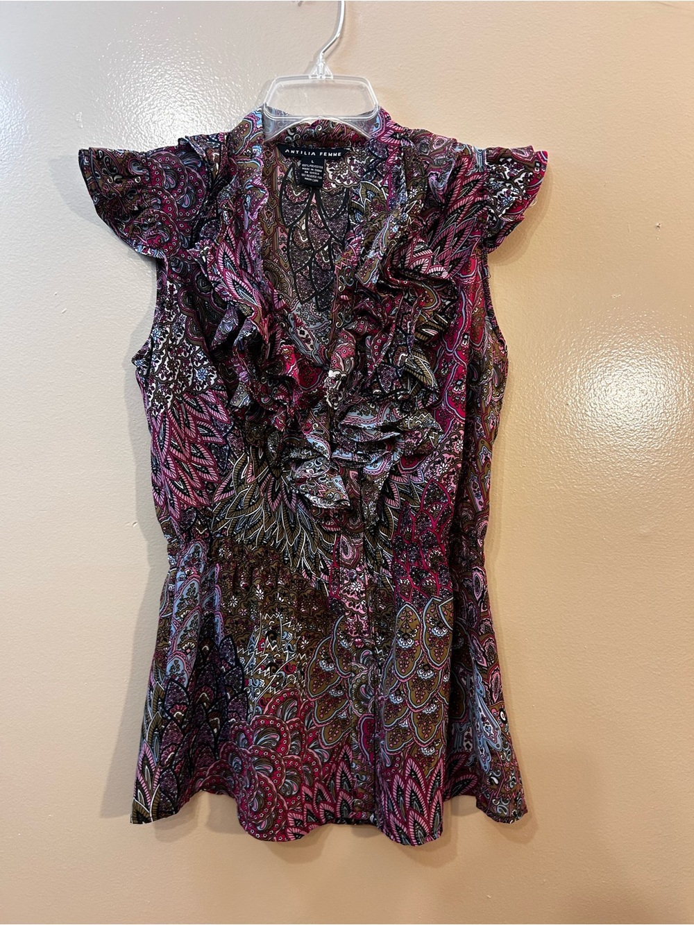 Antilia Femme Brown Paisley Ruffle Cap-Sleeve Blouse